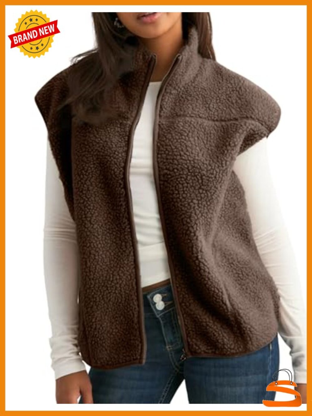 Fuzzy Sherpa Fleece Vest Zip Up Sleeveless Jacket Women's Warm Layer